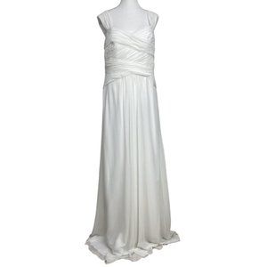 - MONIQUE LHUILLIER BRIDESMAID WHITE CHIFFON SLEEVELESS BRIDAL WEDDING DRE…